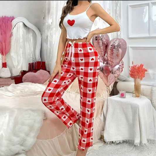 Cozy & Chic Women's Heart Print Pajama Set.