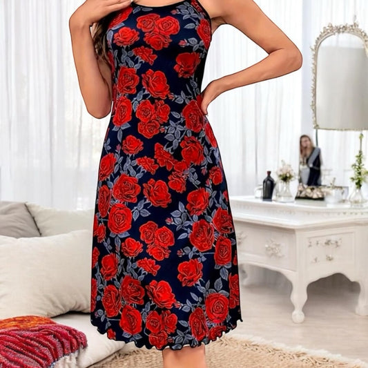 Elegant Rose Print Slip Nightdress