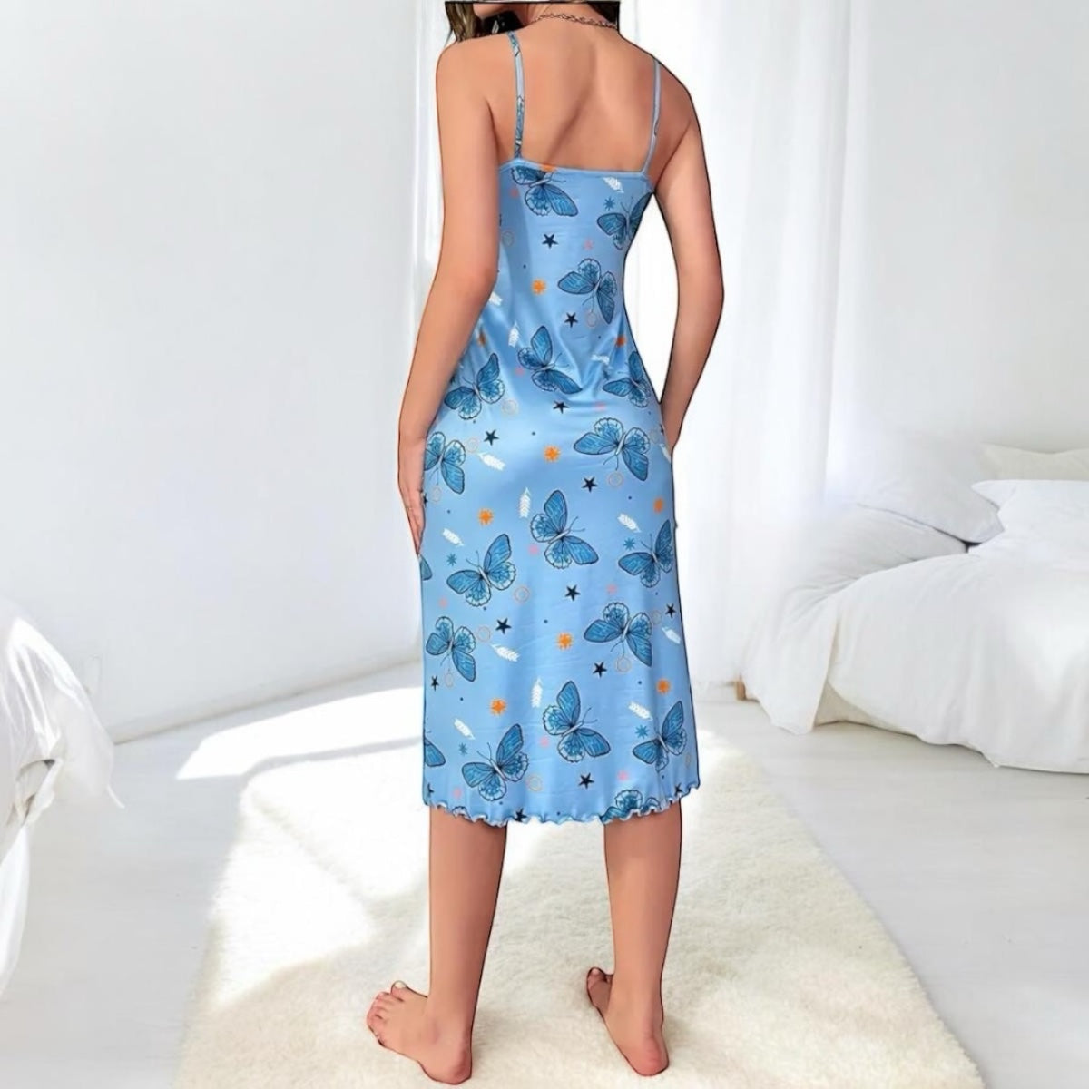 Butterfly Print Casual Frill Trim Lounge