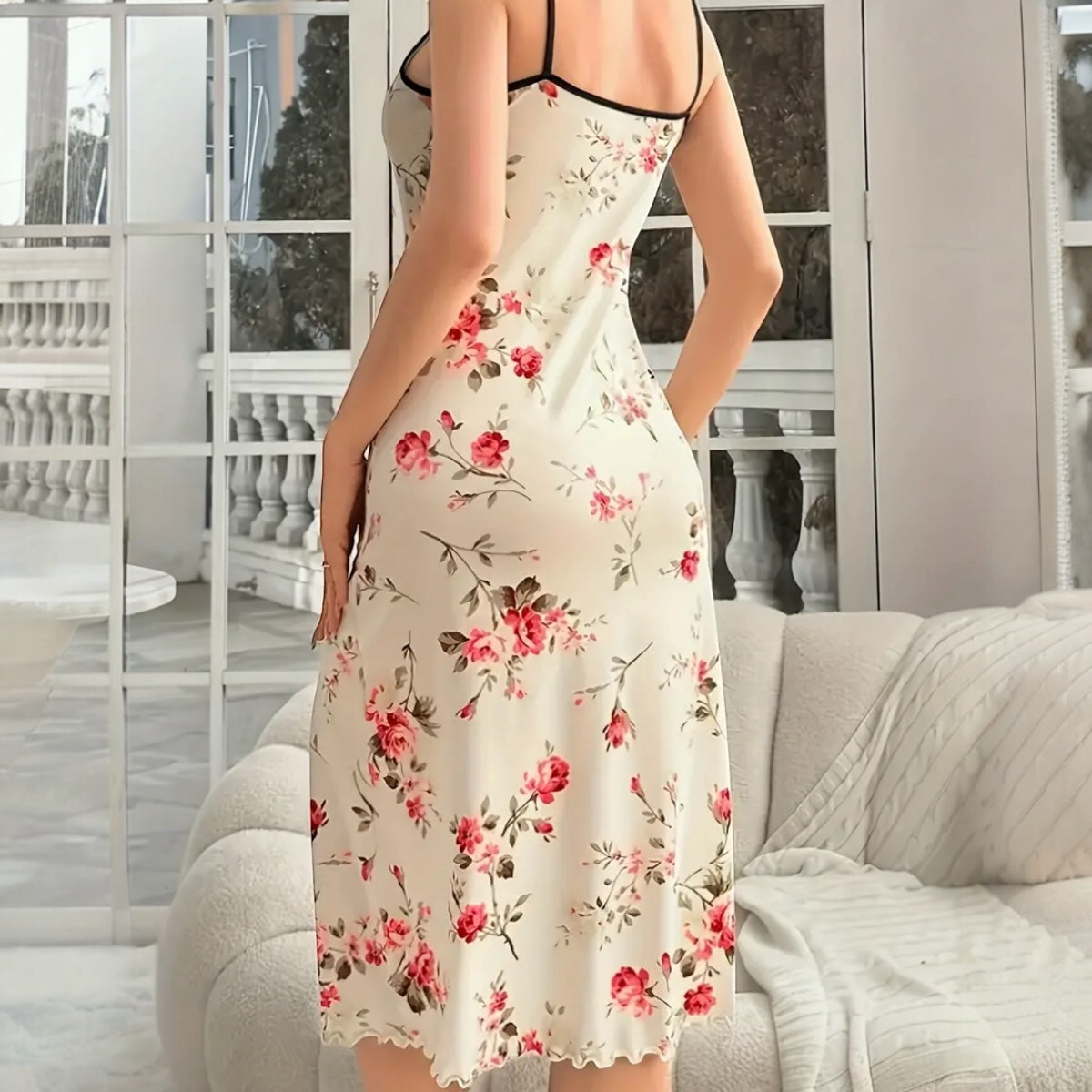 Chic Floral Print Slip Nightgown