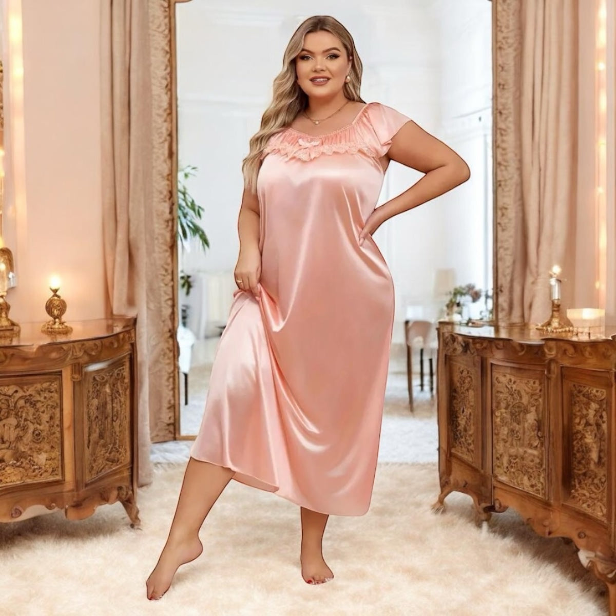 Plus size Elegant v neck long nighty