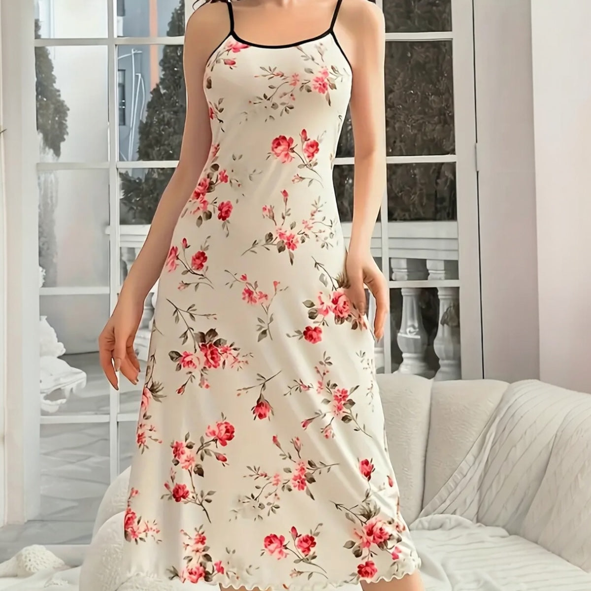 Chic Floral Print Slip Nightgown