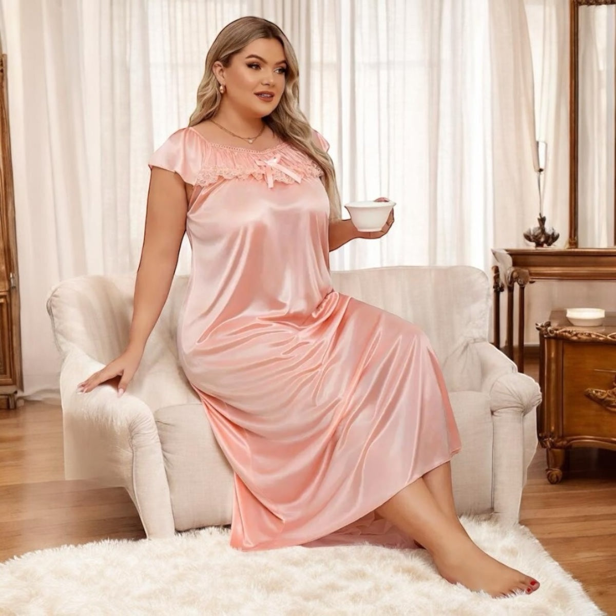 Plus size Elegant v neck long nighty