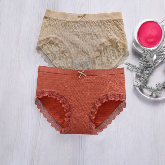 2pcs Seamless Bow Decor Lace Trim Briefs.