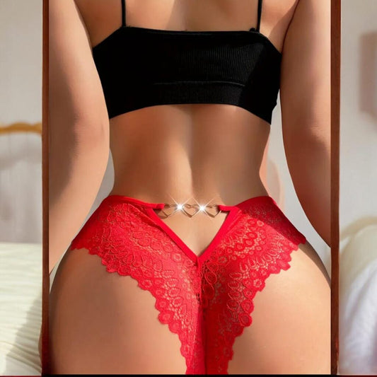 1pc Alluring Heart Shaped Ring Cut Out Lace Panty.