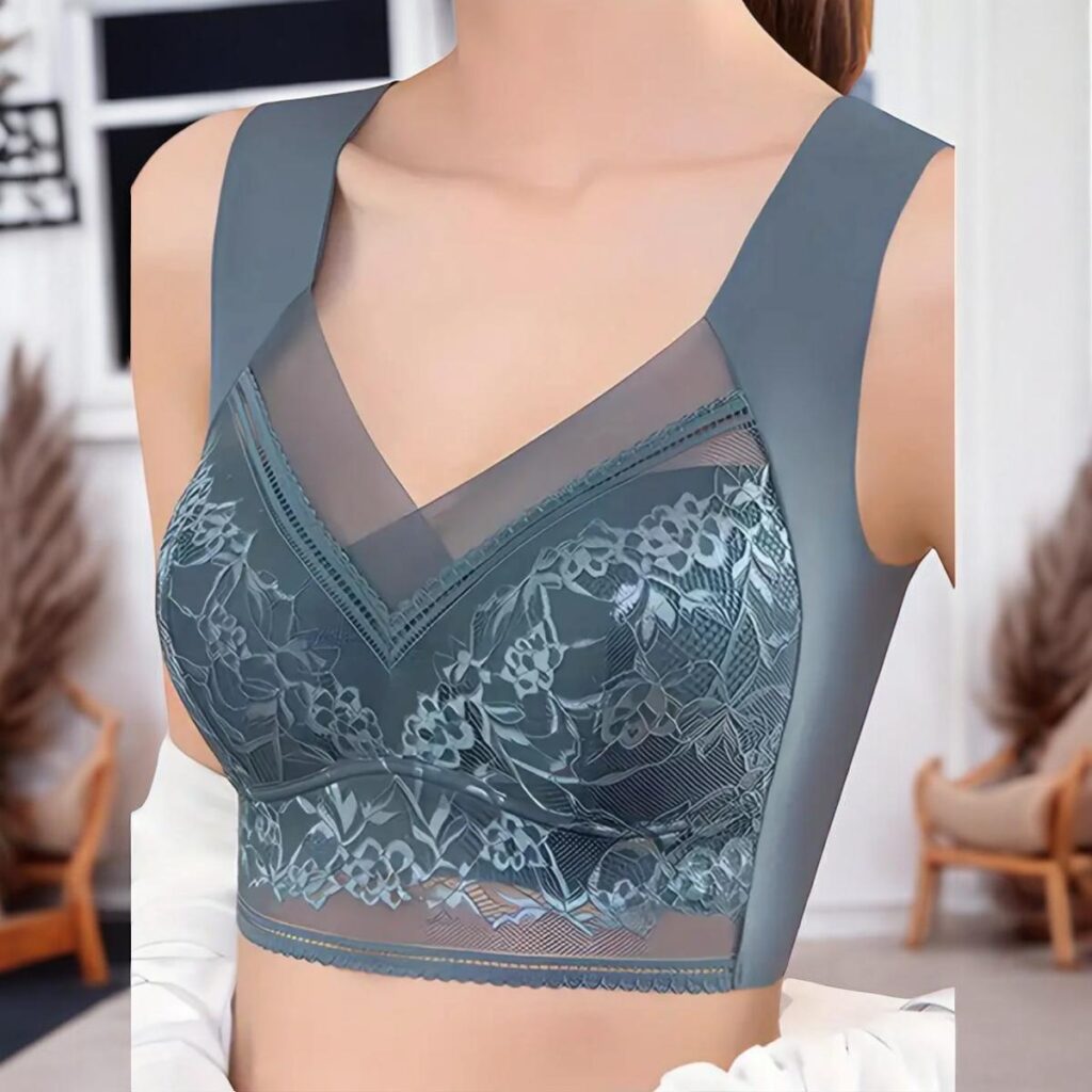 Solid Floral Lace Wireless Tank Bra
