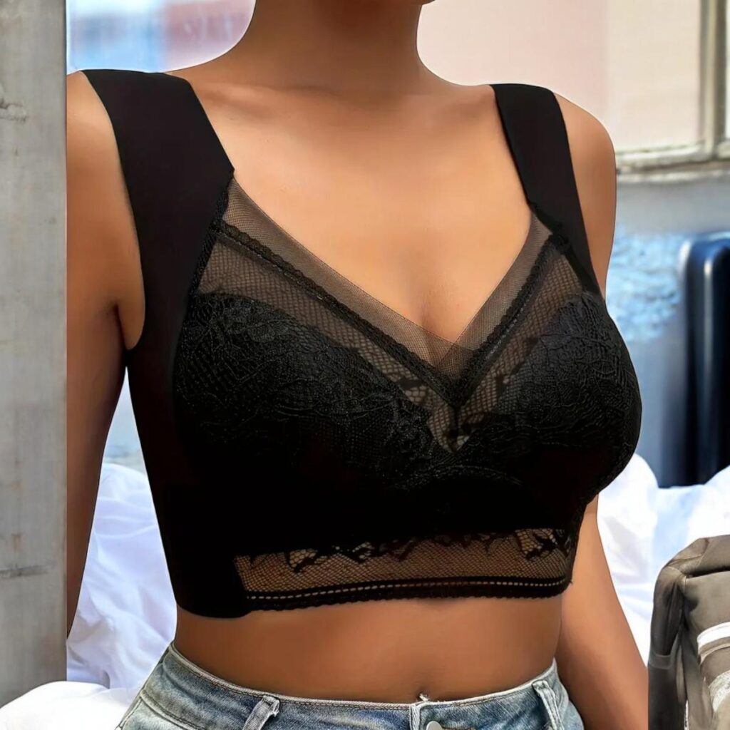 Solid Floral Lace Wireless Tank Bra