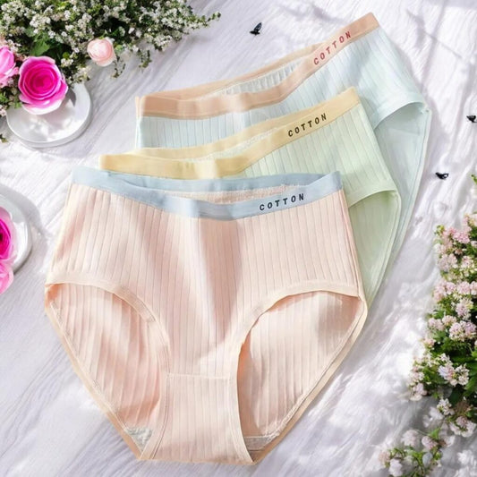 3pcs Elegant Ribbed Briefs Stretchy Women’s Underwear.