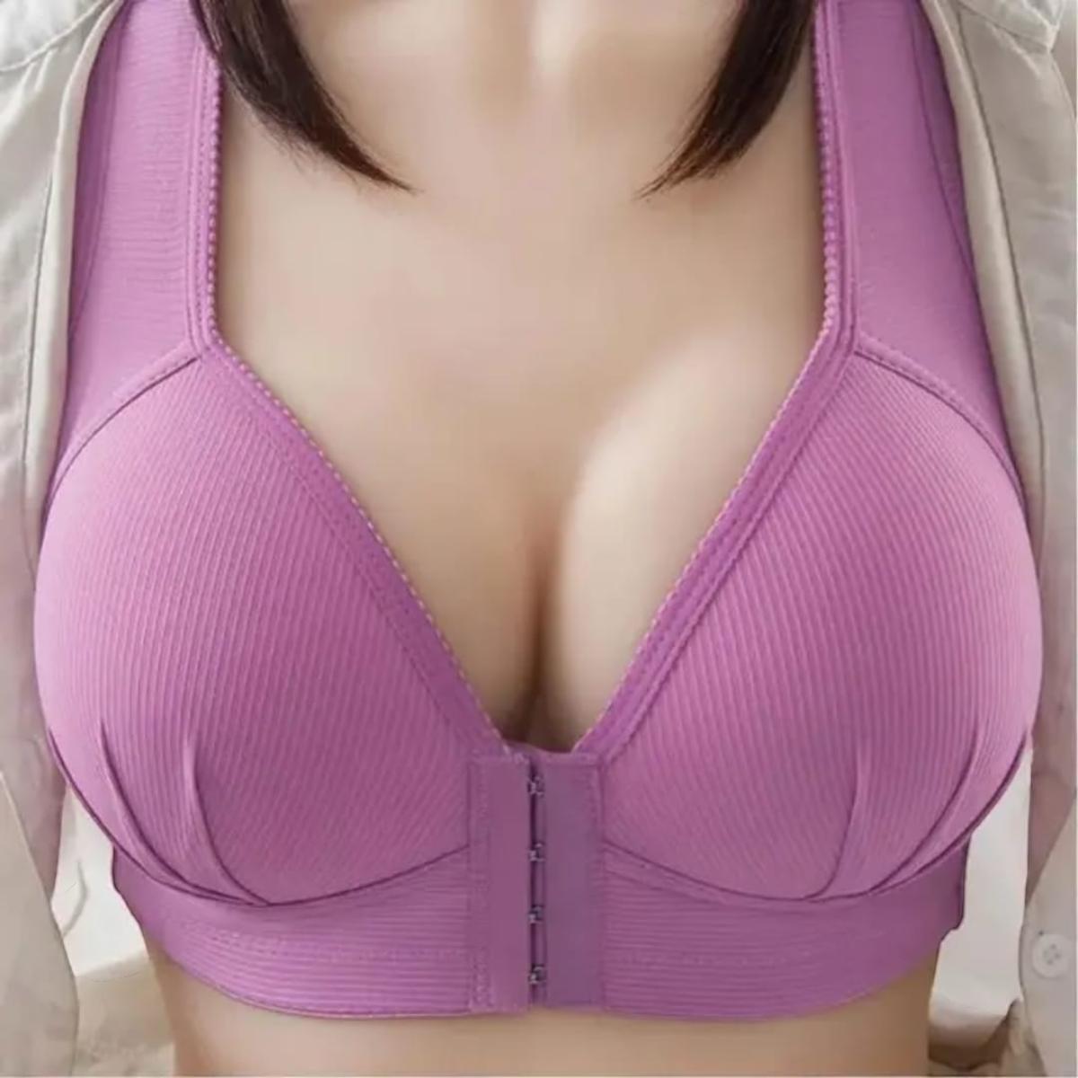 Front closure solid color wireless brassiere.
