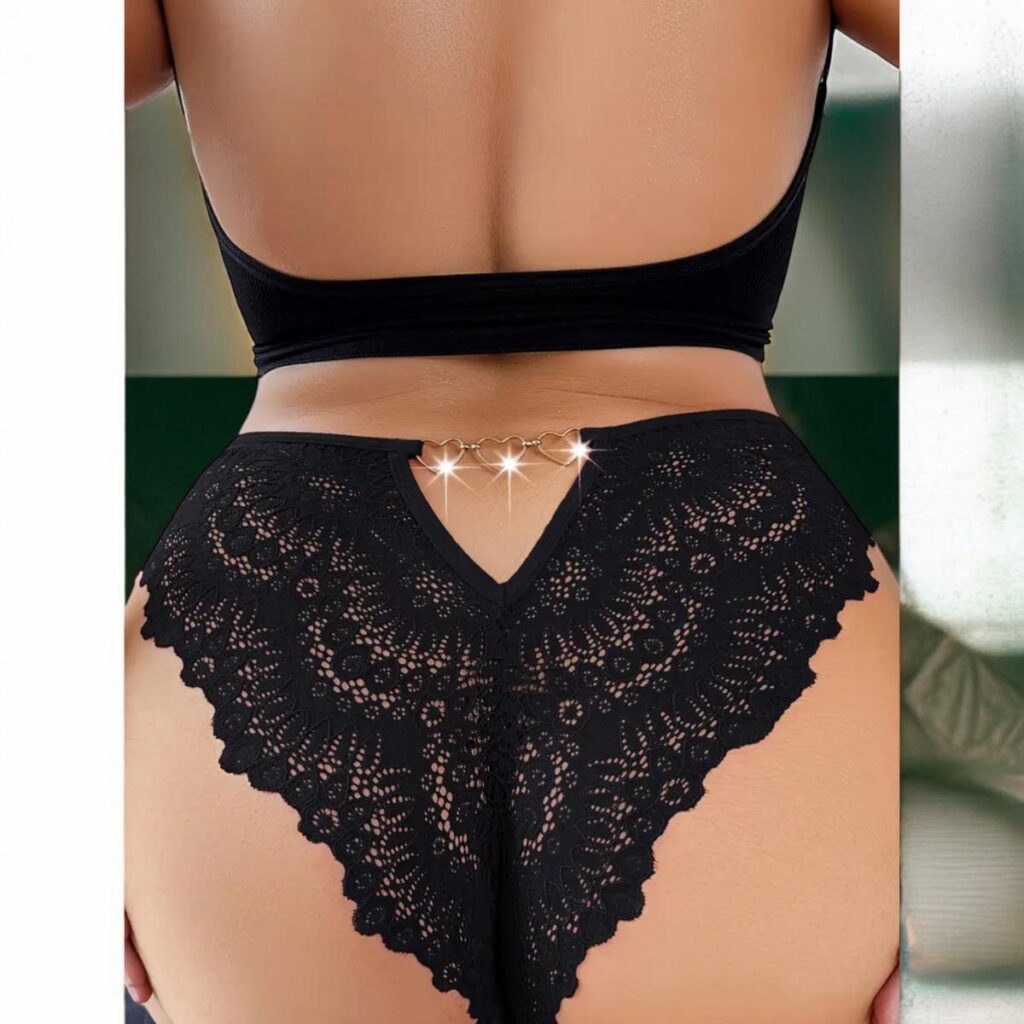 1pc Alluring Heart Shaped Ring Cut Out Lace Panty.